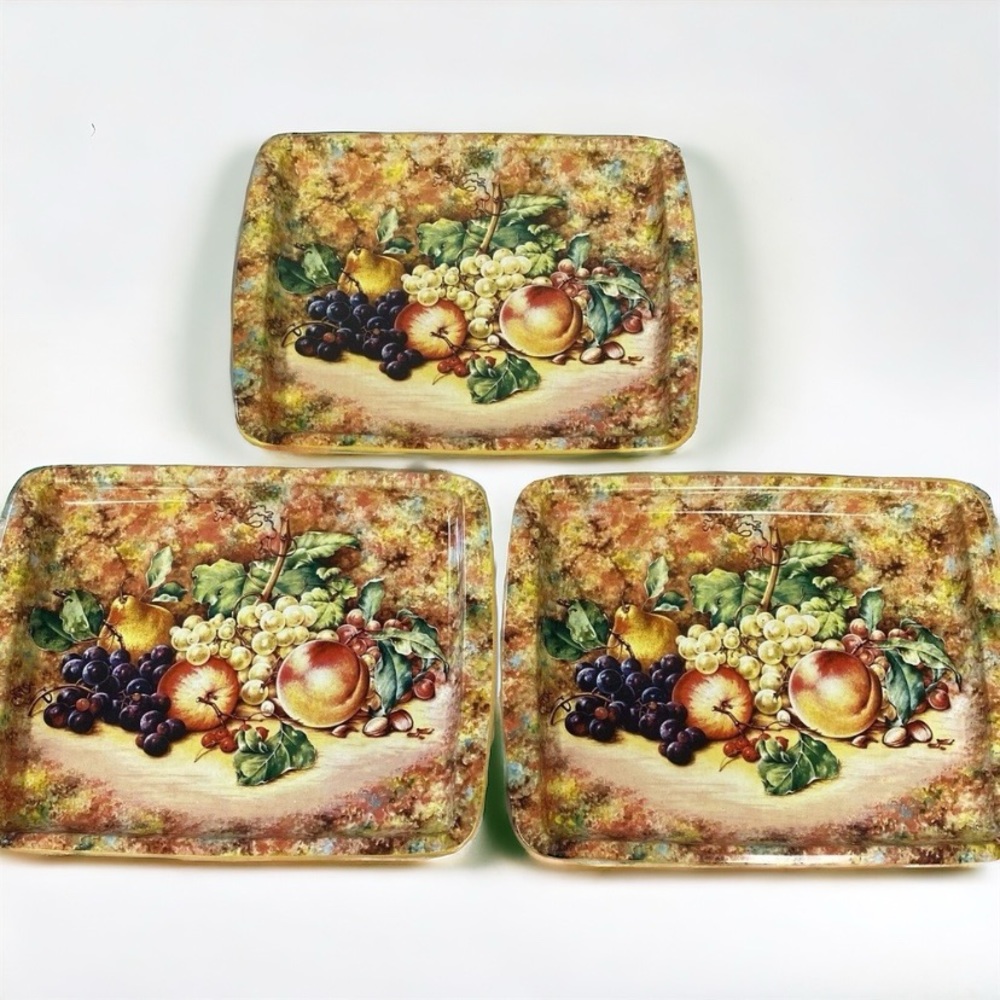 Set of 3 Vintage Daher Decorated Ware Rectangle Fruit Metal Trays England 6 x 8